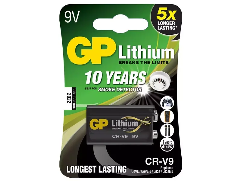 Product Image for GP 9V lithiumbatteri CRV9SD-2U1, 1-pack - 6LR61 (9v) | Webhallen