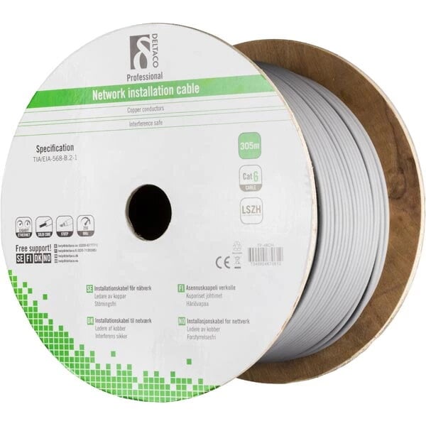 Deltaco FTP Cat6 installationskabel (Trumma) / 305m - Grå
