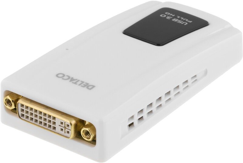 DELTACO PRIME USB 3.0 till DVI/HDMI/VGA-adapter, 2048x1152, vit