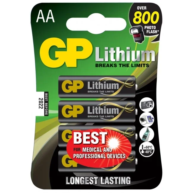 Product Image for GP AA-litiumbatteri 1.5V, 15LF-2U4, 4-pack - LR6 (AA) | Webhallen