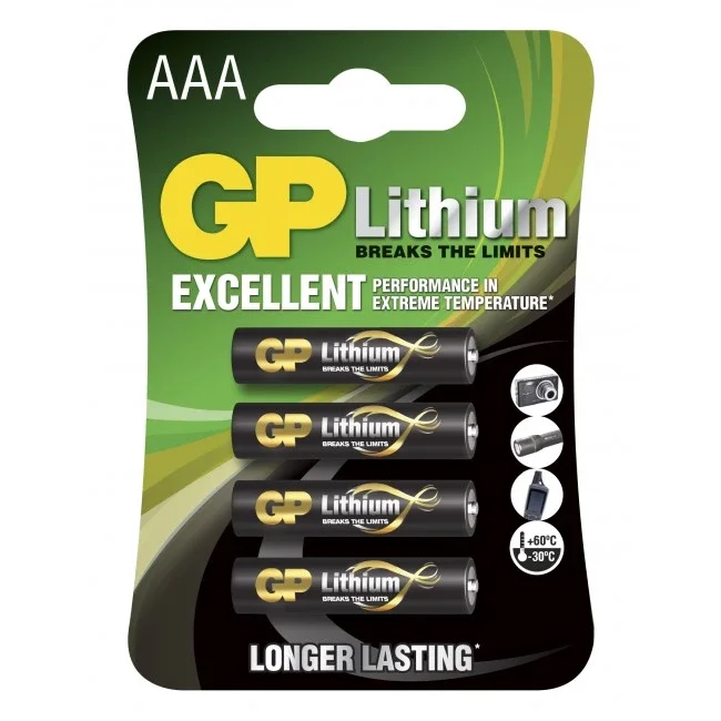 Product Image for GP AAA-litiumbatteri 1.5V, 24LF-2U4, 4-pack - LR03 (AAA) | Webhallen