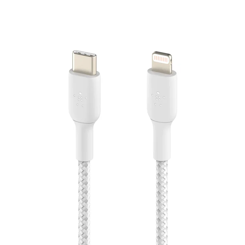 Product Image for Belkin - Nylonflätad USB-C kabel med Lightning-anslutning, 1 meter - Vit - USB-C | Webhallen