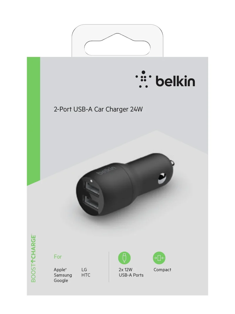 Product Image for Belkin - Dubbel USB-A billaddare, 2 x 12W - Strömadapter | Webhallen