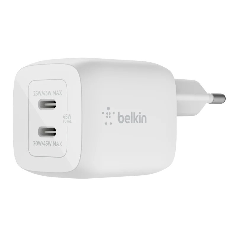 Product Image for Belkin - 45W GaN Dual PD/PPS mini snabbladdare för laptop, mobil, surfplatta - Vit - Strömadapter | Webhallen