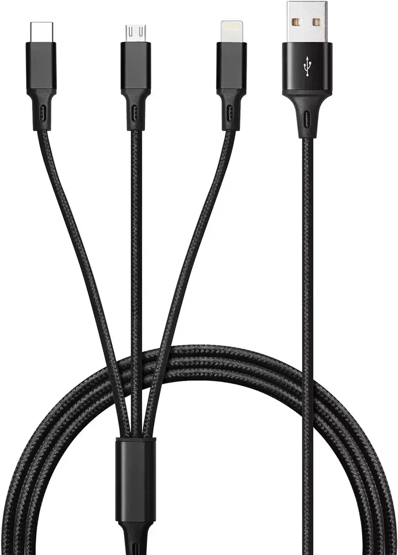 Product Image for Andersson 3 in 1 Flätad USB Kabel 1M 2,4A - Svart - USB-C | Webhallen