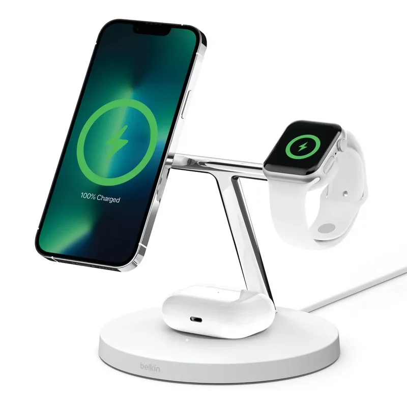 Product Image for Belkin MagSafe 3-in-1 / 15W Wireless Charger / Watch Fast Charger - Vit - Trådlös laddning & Laddstationer | Webhallen