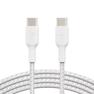 Product Image for Belkin - Nylonflätad USB-C till USB-C laddningskabel - Vit - USB-C | Webhallen