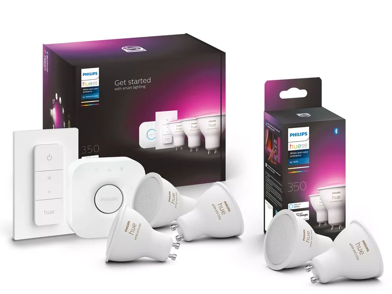 Product Image for Philips Hue White and Color Ambience 4,3W / GU10 / 5st ljuskällor + brygga + dimmer - Philips Hue Armaturer | Webhallen