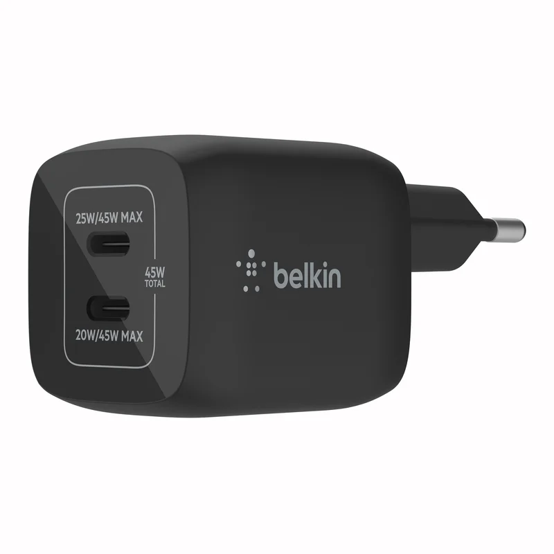 Product Image for Belkin - 45W GaN Dual PD/PPS mini snabbladdare för laptop, mobil, sufplatta - Svart - Strömadapter | Webhallen