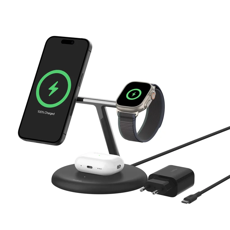 Product Image for Belkin 3-in-1 Flex Wireless Charging Stand with Qi2 Magnetic 15w - Black - Trådlös laddning & Laddstationer | Webhallen