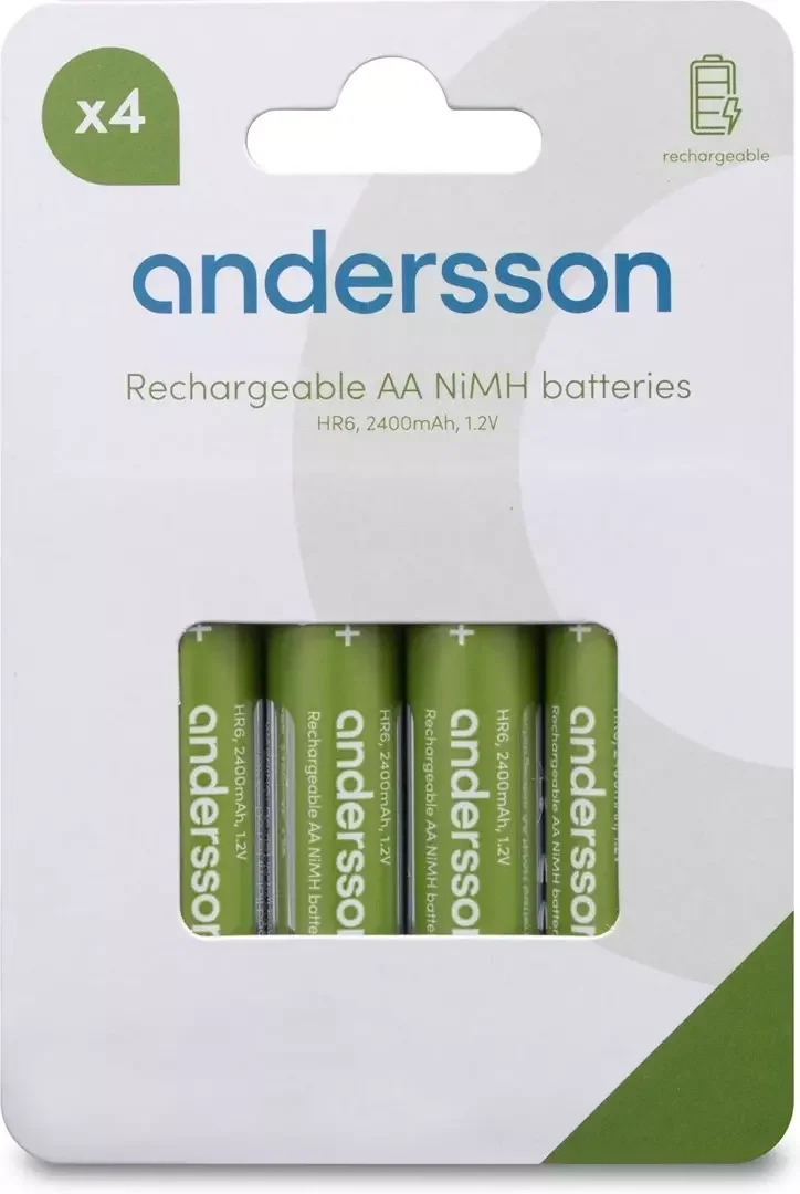 Product Image for Laddningsbara batterier - Andersson HR6 AA NiMH 2400mAh - 4-pack - LR6 (AA) | Webhallen - LR6 (AA) | Webhallen