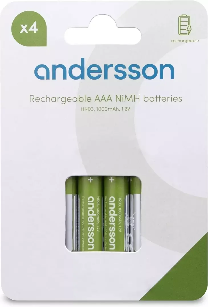 Product Image for Laddningsbara batterier - Andersson HR03 AAA NiMH 950mAh - 4-pack - LR03 (AAA) | Webhallen - LR03 (AAA) | Webhallen