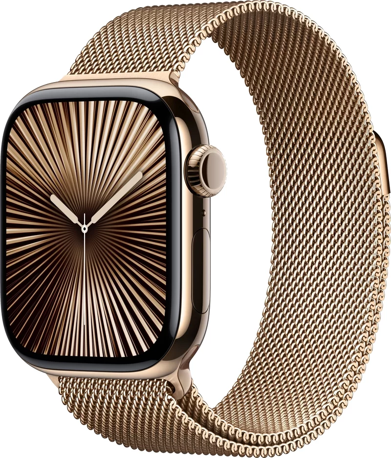 Product Image for Apple Watch Series 10 GPS + Cel 42mm / Gold Titanium Case / Gold Milanese Loop