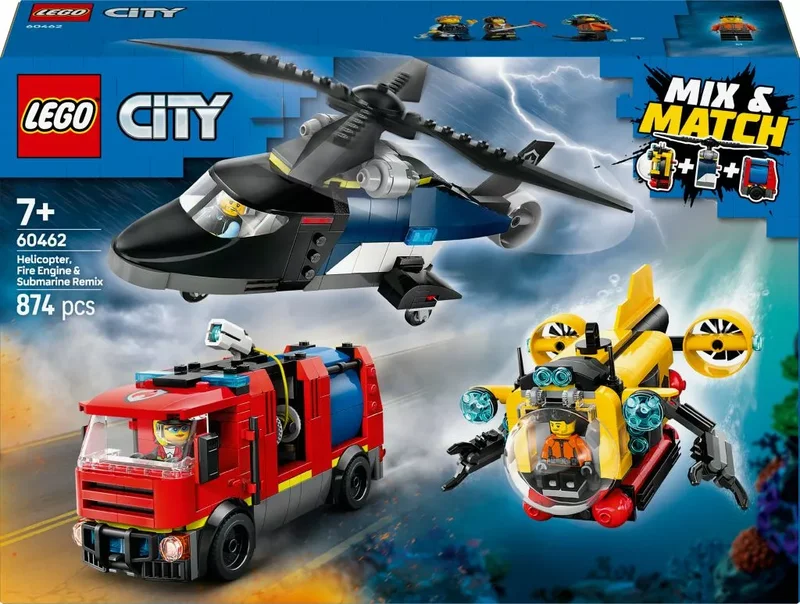 Product Image for LEGO City Great Vehicles Helikopter, brandbil och ubåt 60462