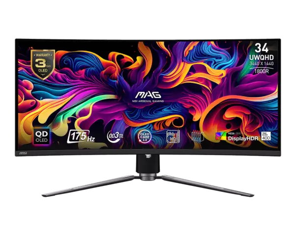 MAG 341CQP QD-OLED Curved / 34" /3440x1440 / 175 Hz / 2xHDMI,DP,USB-C / (Fyndvara - Klass 1)