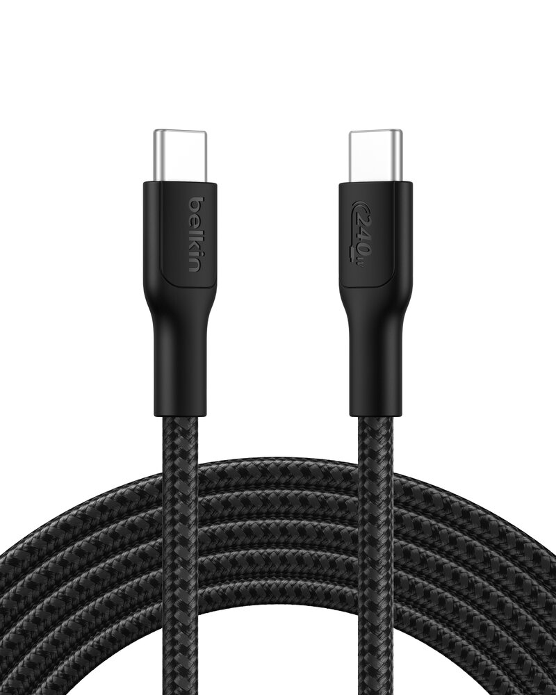Belkin BoostCharge-snabbladdningskabel USB-C till USB-C / Flätad / 240W / 3m - Svart