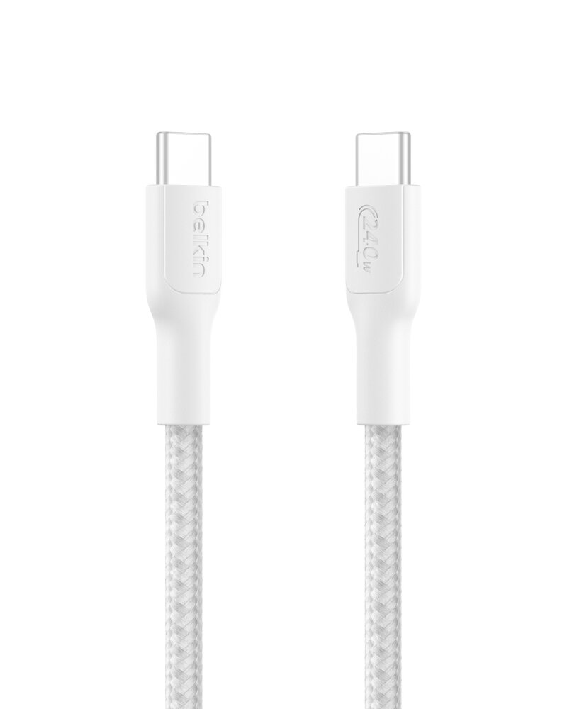 Belkin BoostCharge-snabbladdningskabel USB-C till USB-C / Flätad / 240W / 1m - Vit