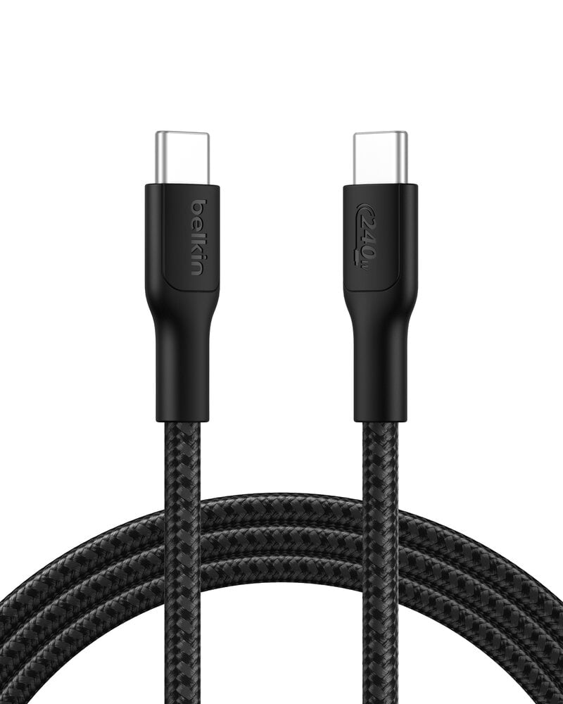 Belkin BoostCharge-snabbladdningskabel USB-C till USB-C / Flätad / 240W / 2m - Svart