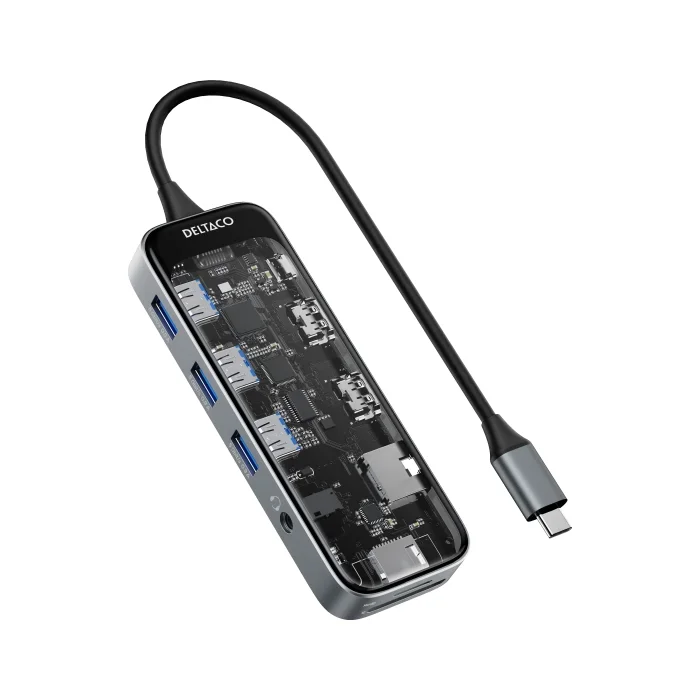 Product Image for Deltaco Transparent Dockningsstation / USB-C / 10-in1 / 85W PD Laddning - Dockningsstation | Webhallen
