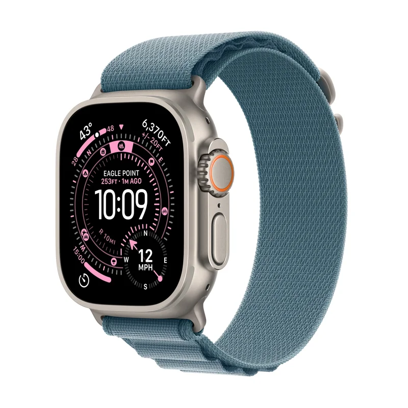 Product Image for Apple Watch Ultra 3 GPS + Cellular 49mm Natural Titanium Case med Light Blue Alpine Loop - (S) - Apple Watch Ultra 3 | Webhallen