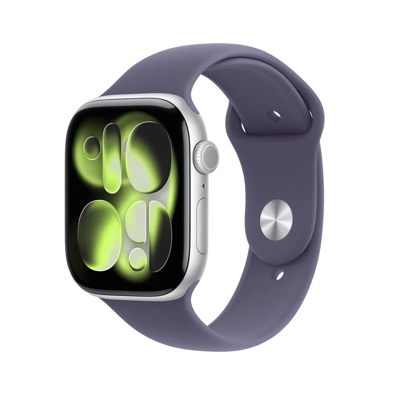 Product Image for Apple Watch Series 11 GPS 46mm Silver Aluminium Case med Purple Fog Sport Band - S/M - Apple Watch Series 11 | Webhallen