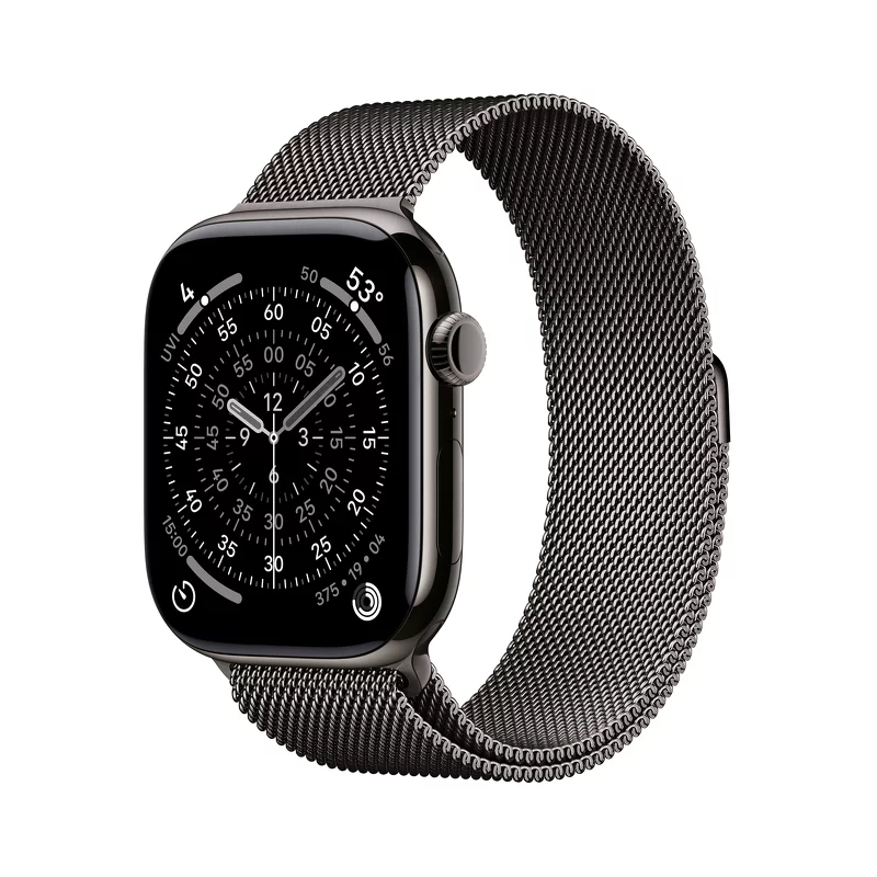 Product Image for Apple Watch Series 11 GPS + Cellular 46mm Slate Titanium Case med Slate Milanese Loop - S/M
