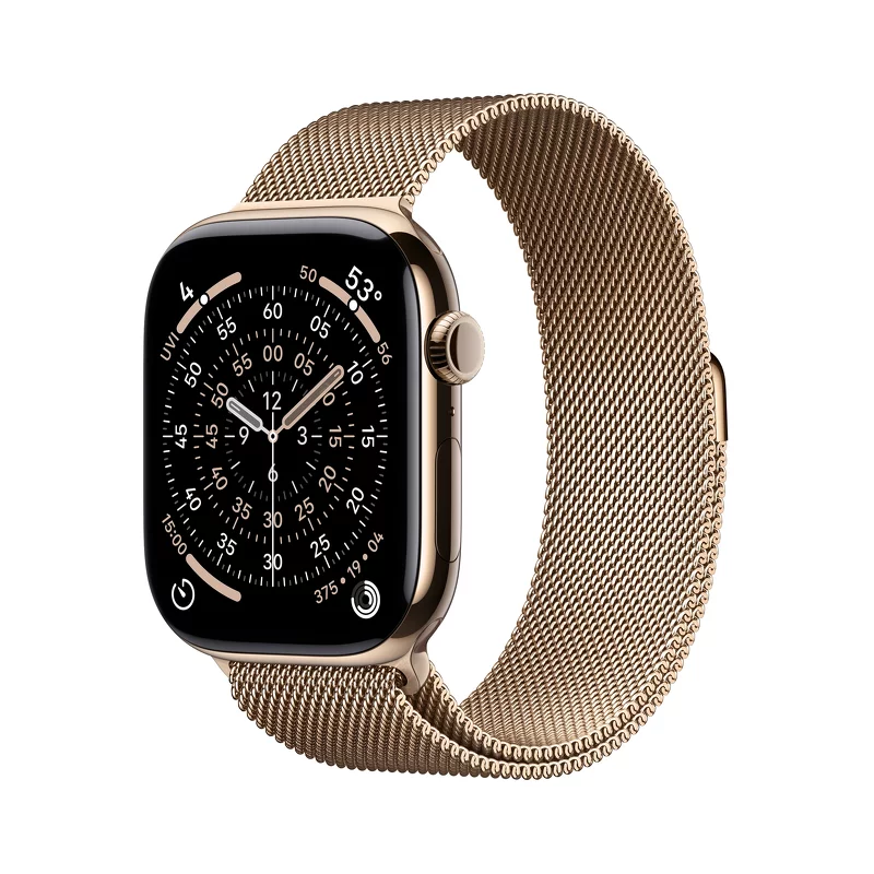 Product Image for Apple Watch Series 11 GPS + Cellular 46mm Gold Titanium Case med Gold Milanese Loop - M/L