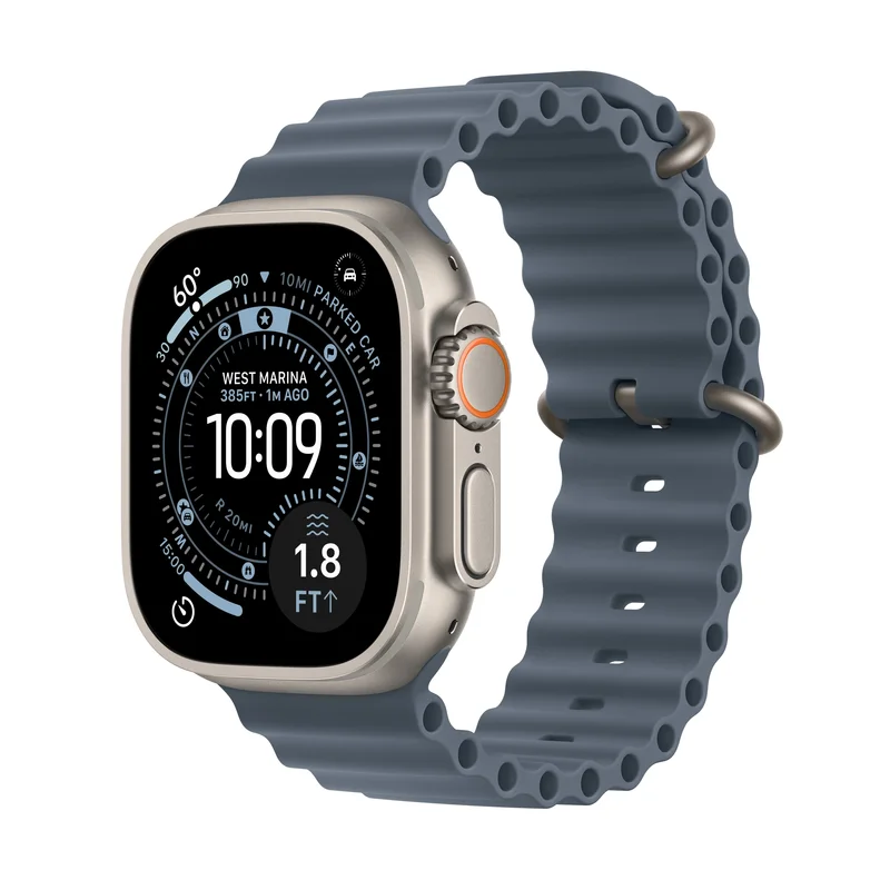 Product Image for Apple Watch Ultra 3 GPS + Cellular 49mm Natural Titanium Case med Anchor Blue Ocean Band - Apple Watch Ultra 3 | Webhallen