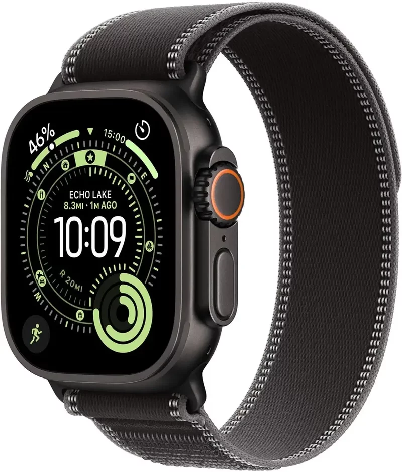 Product Image for Apple Watch Ultra 3 GPS + Cellular 49mm Black Titanium Case med Black/Charcoal Trail Loop - S/M