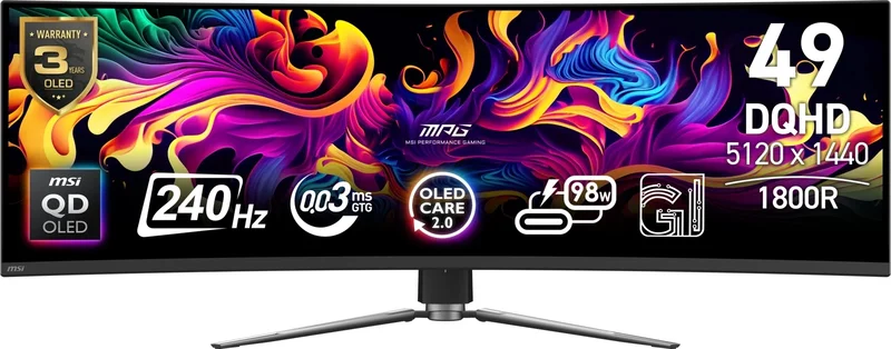 Product Image for MSI MPG 491CQPX / 49" / 5120x1440 / QD-OLED / 240hz / 0.03ms / HDR10 / 2xHDMI/DP - OLED | Webhallen