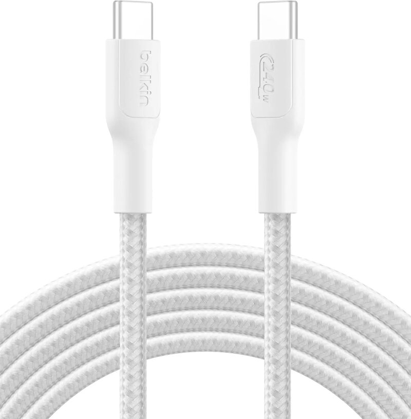 Belkin BoostCharge-snabbladdningskabel USB-C till USB-C / Flätad / 240W / 3m - Vit
