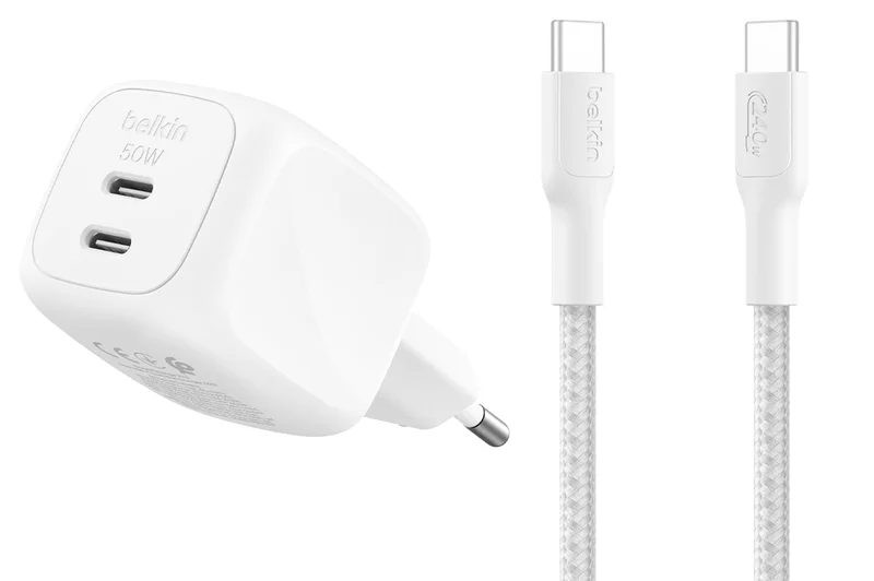 Product Image for Belkin 50W Dual USB-C + Belkin BoostCharge USB-C till USB-C (2m) - USB-C | Webhallen