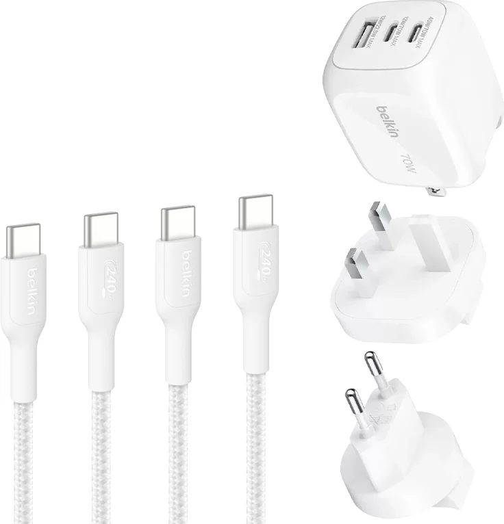 Product Image for Belkin BoostCharge Pro 70W + 2x Belkin BoostCharge USB-C till USB-C (2m) - Alla laddare & kablar | Webhallen