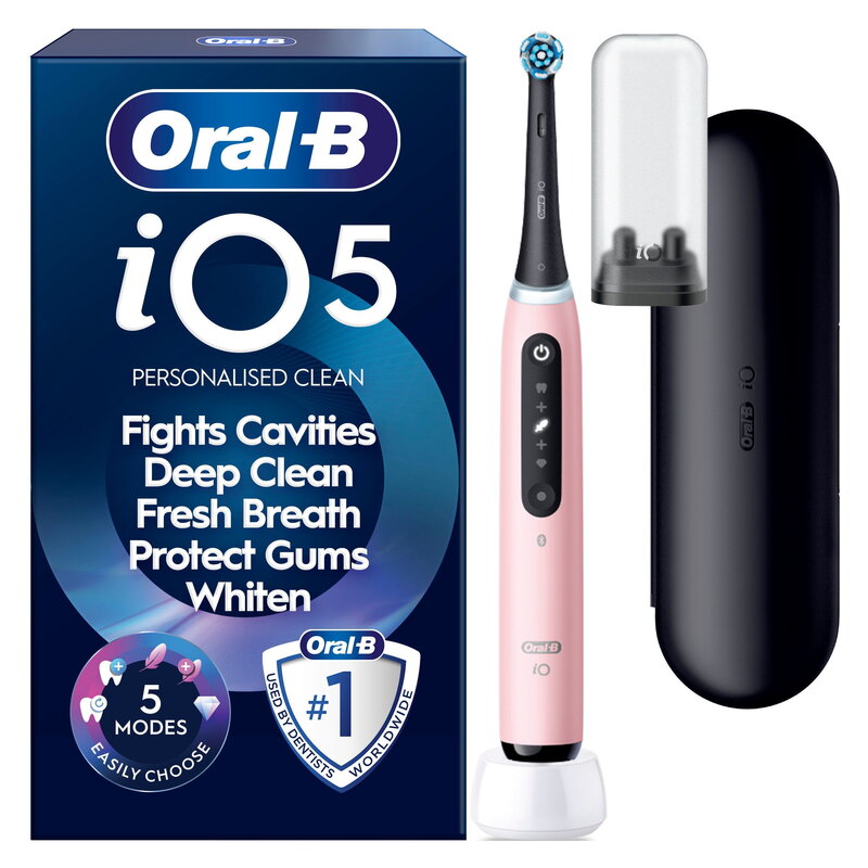 Oral-B iO5 Blush Pink, Travel Case, Travel Refill Holder