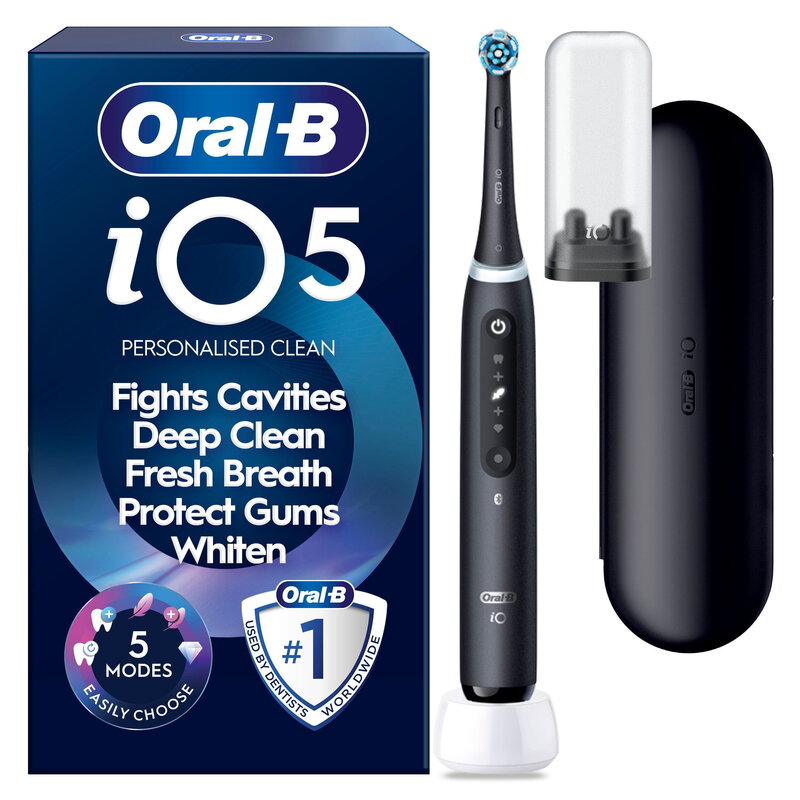 Oral-B iO5 Matt Black, Travel Case, Travel Refill Holder