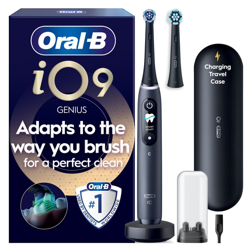 Oral-B iO9 Black Onyx, Charging Travel Case, Travel Refill Holder, 1 Extra Refill