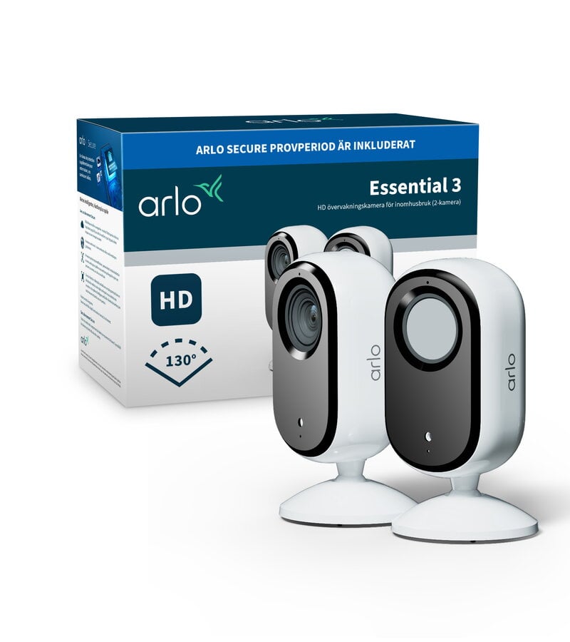 Arlo Essential 3 HD Inomhusövervakningskamera 2-pack