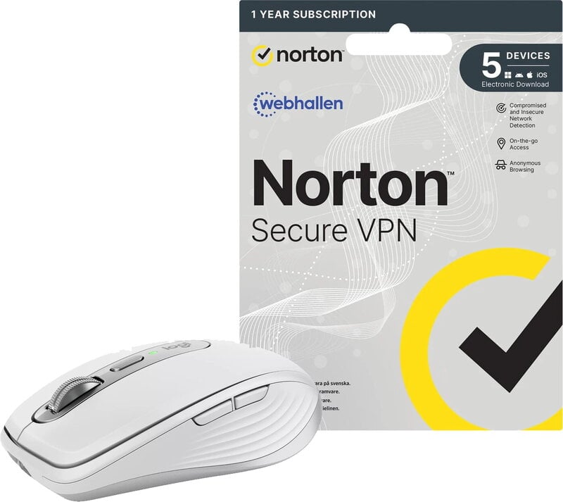 Logitech MX Anywhere 3S for Mac - Pale grey + Norton Secure VPN / 1 år / 5 användare