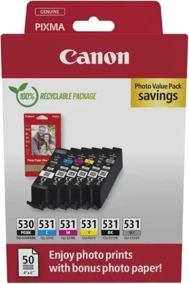 Canon ink PGI-530/CLI-531 PGBK/C/M/Y/BK/GY & 50 ark fotopapper
