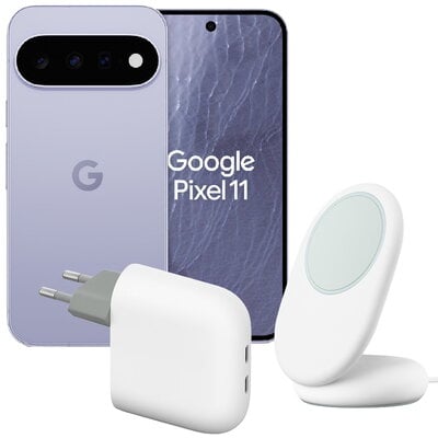 Google Pixel 11 256GB Frost + Google Pixelsnap med ställ / Qi2 Snow + Google Pixel Flex USB-C-snabbladdare / 67W Snow