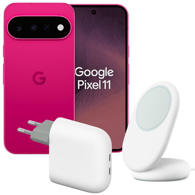 Google Pixel 11 256GB Hibiscus + Google Pixelsnap med ställ / Qi2 Snow + Google Pixel Flex USB-C-snabbladdare / 67W Snow