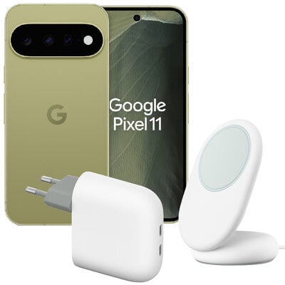 Google Pixel 11 256GB Pistachio + Google Pixelsnap med ställ / Qi2 Snow + Google Pixel Flex USB-C-snabbladdare / 67W Snow